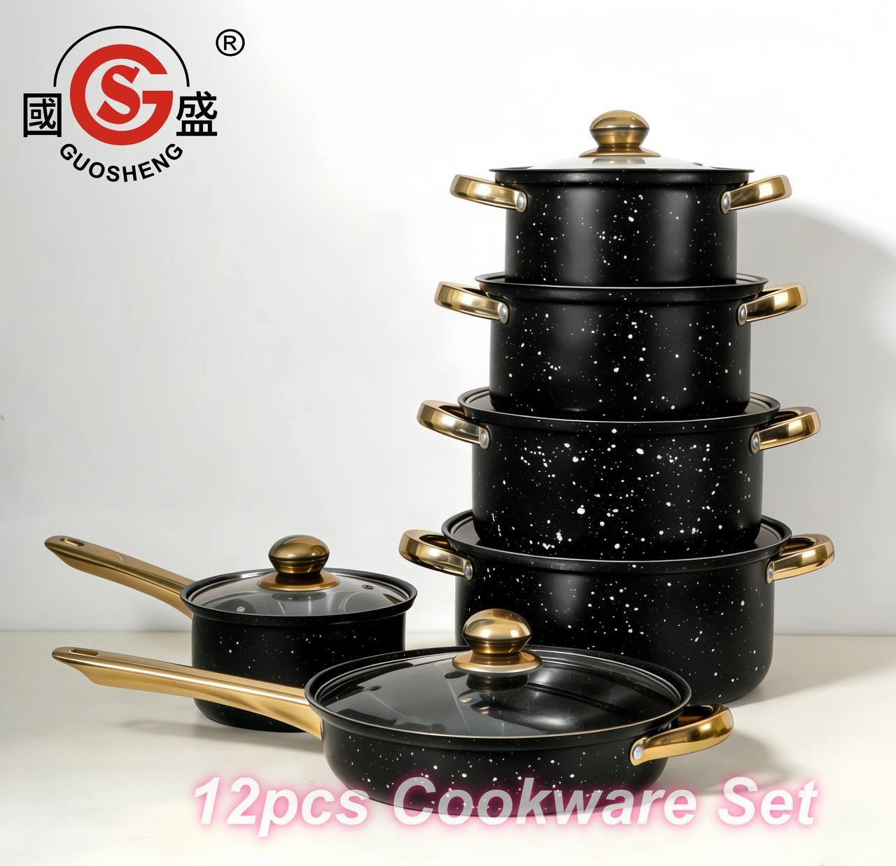 12pcs Nonstick Stainless Steel Induction Pots and Pans Set Kitchen Cookware Set
